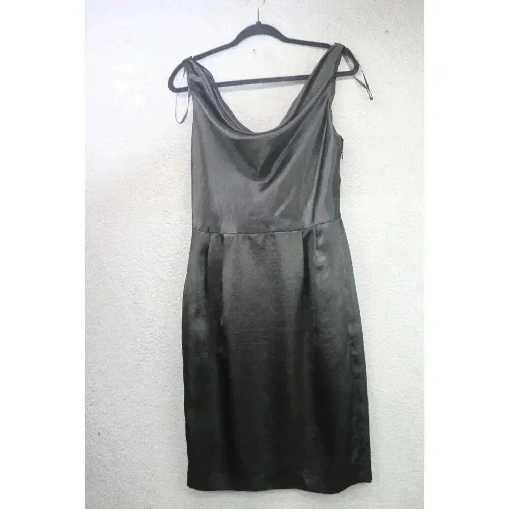 Maggy London Off the Shoulders Black Satin Sheath Dress-Size 12-Lined